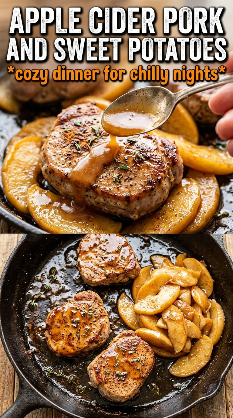 Apple Cider Pork with Mashed Sweet Potatoes glossy sauce apple slices