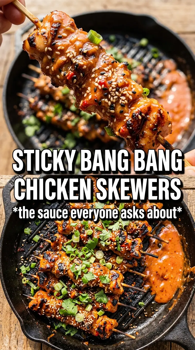 Bang Bang Chicken Skewers glossy spicy