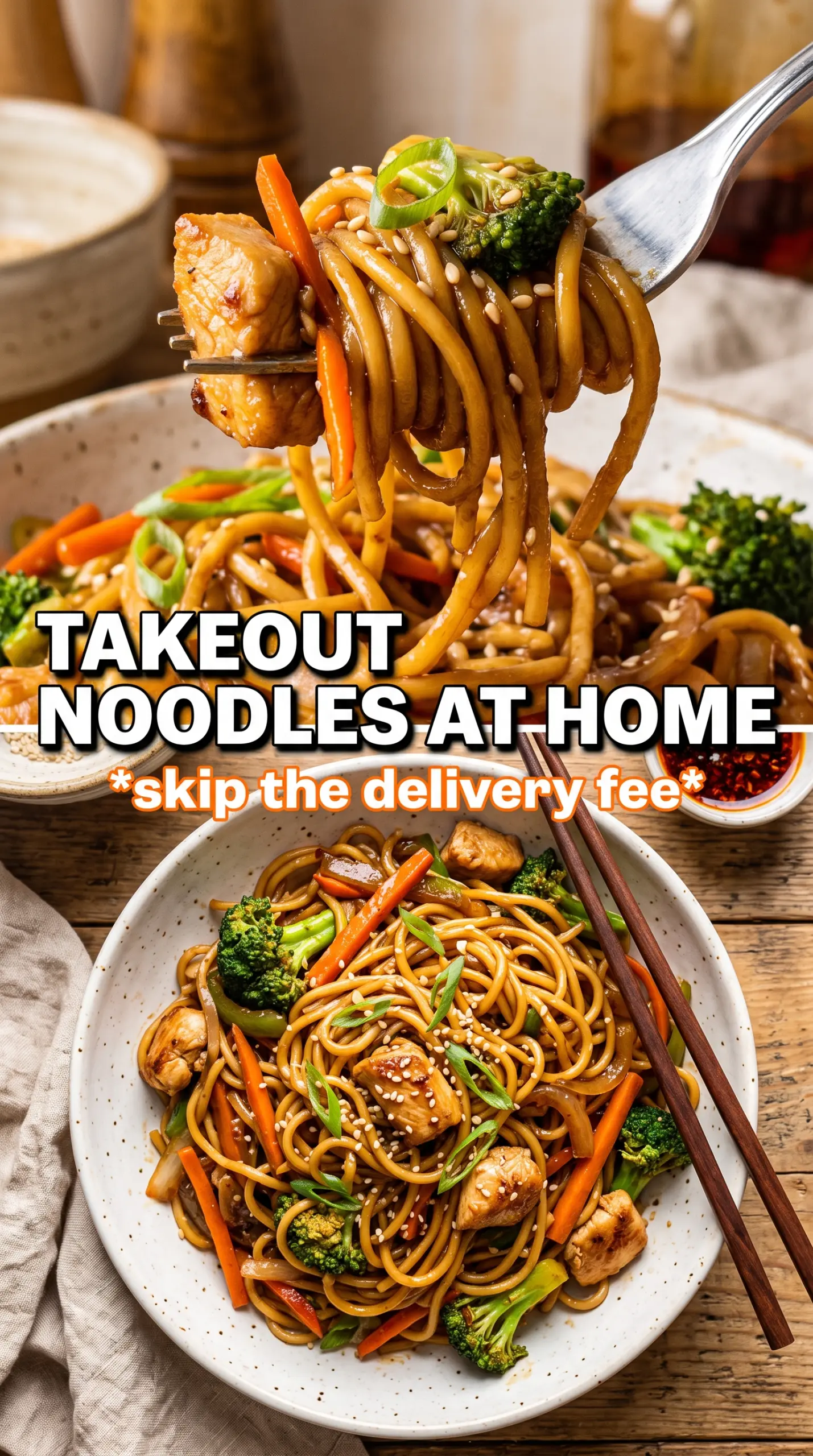 Chicken lo mein glossy noodles savory stir-fry