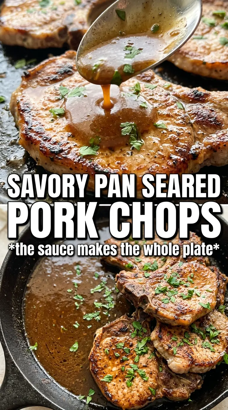 Easy Boneless Thin Pork Chops in Savory Pan Sauce, golden, garlicky, skillet-seared