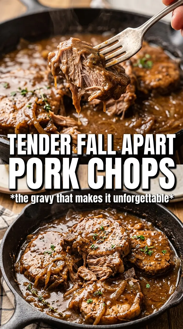 Fall Apart Pork Chops braised, tender, gravy