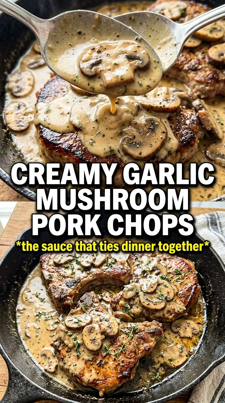 Pork Chops in Garlic Mushroom Sauce savory mushrooms pan-seared