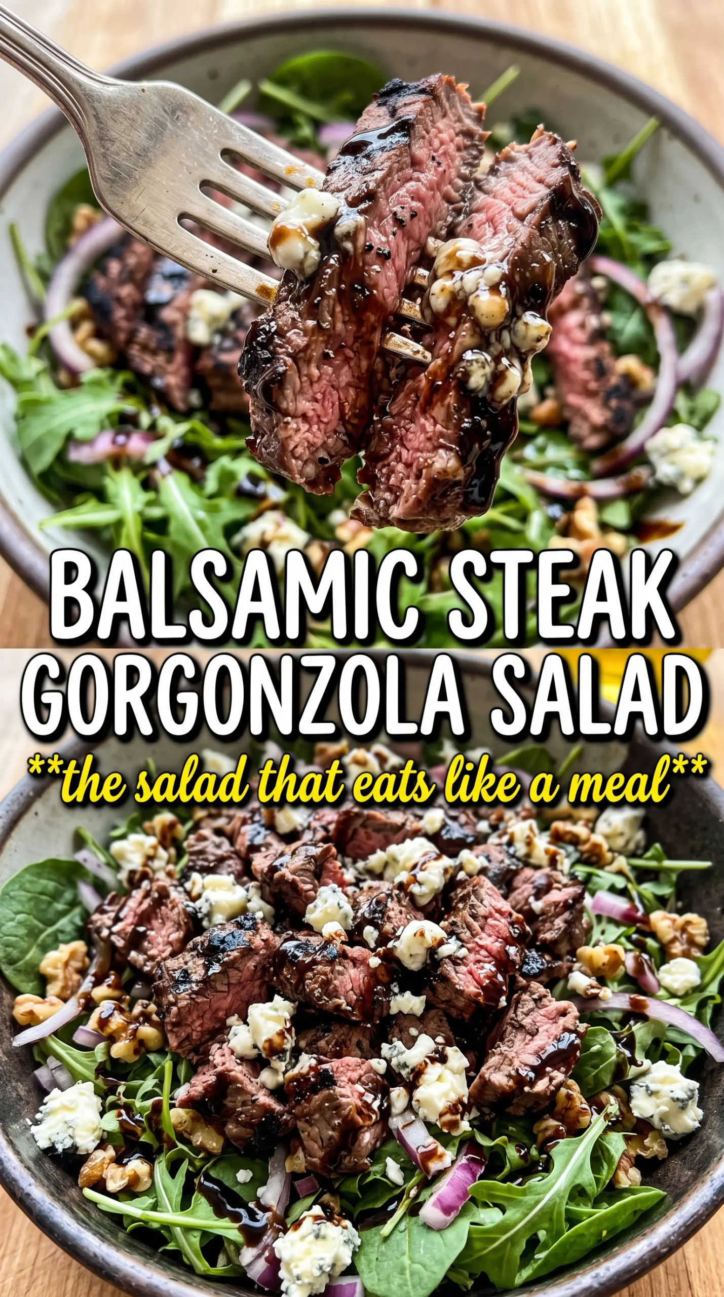 Grilled Balsamic Steak Salad with Gorgonzola, juicy, peppery, elegant