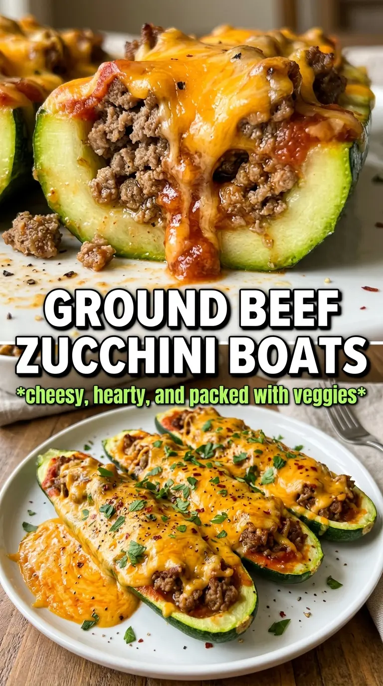 Ground Beef Zucchini Boats savory cheesy