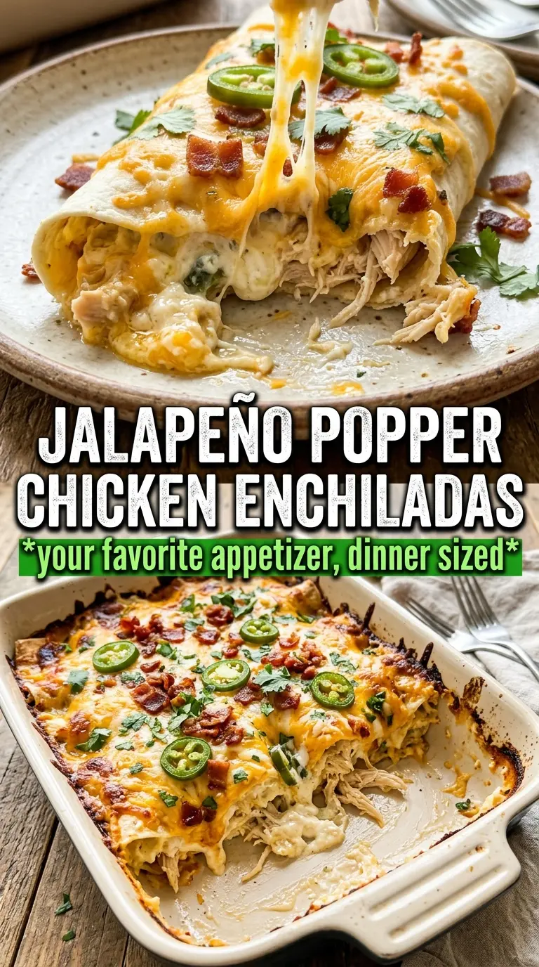 Jalapeño Popper Cheesy Chicken Enchiladas creamy, cheesy, Tex-Mex