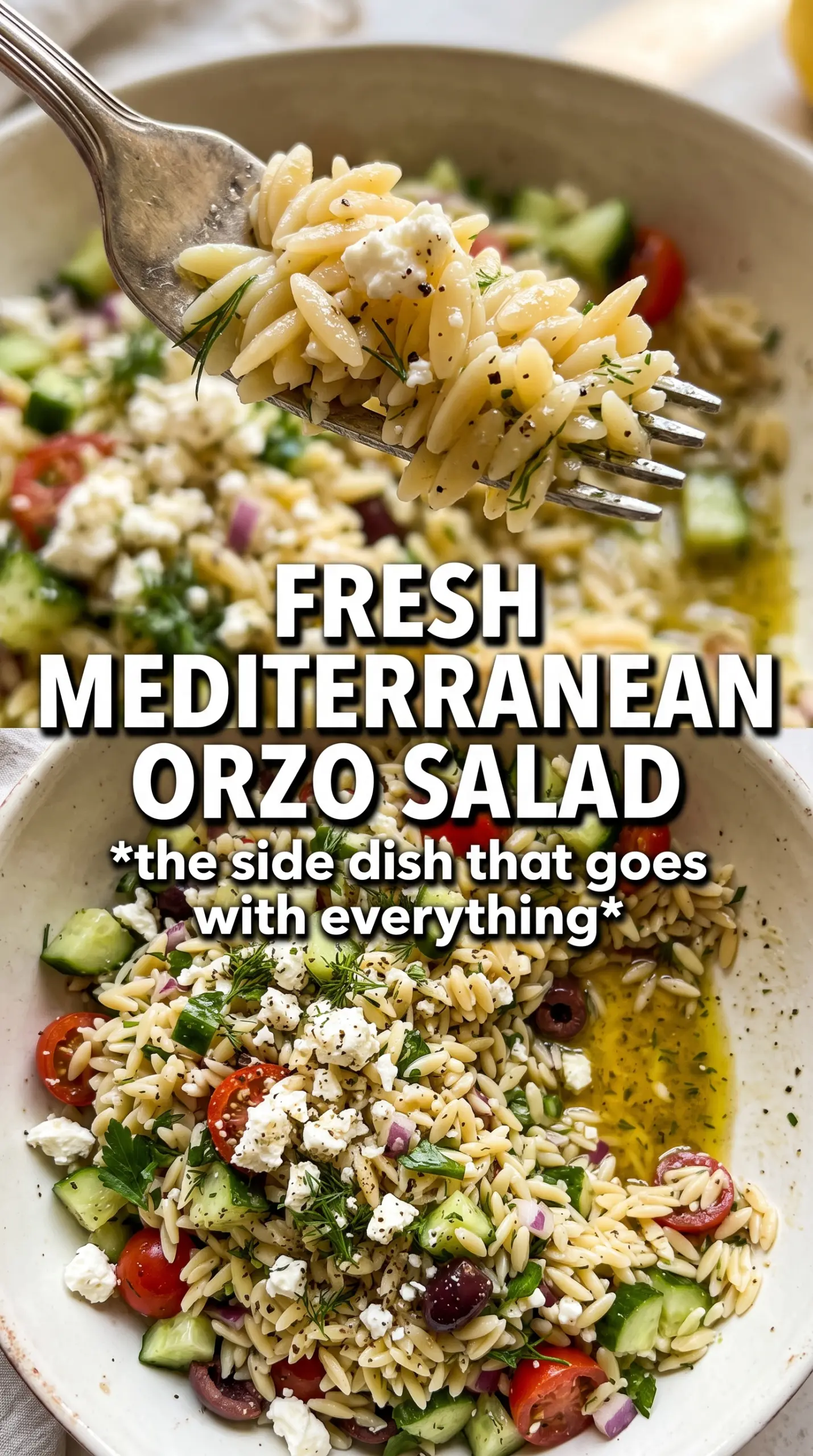 Orzo Salad bright lemon herb, Mediterranean