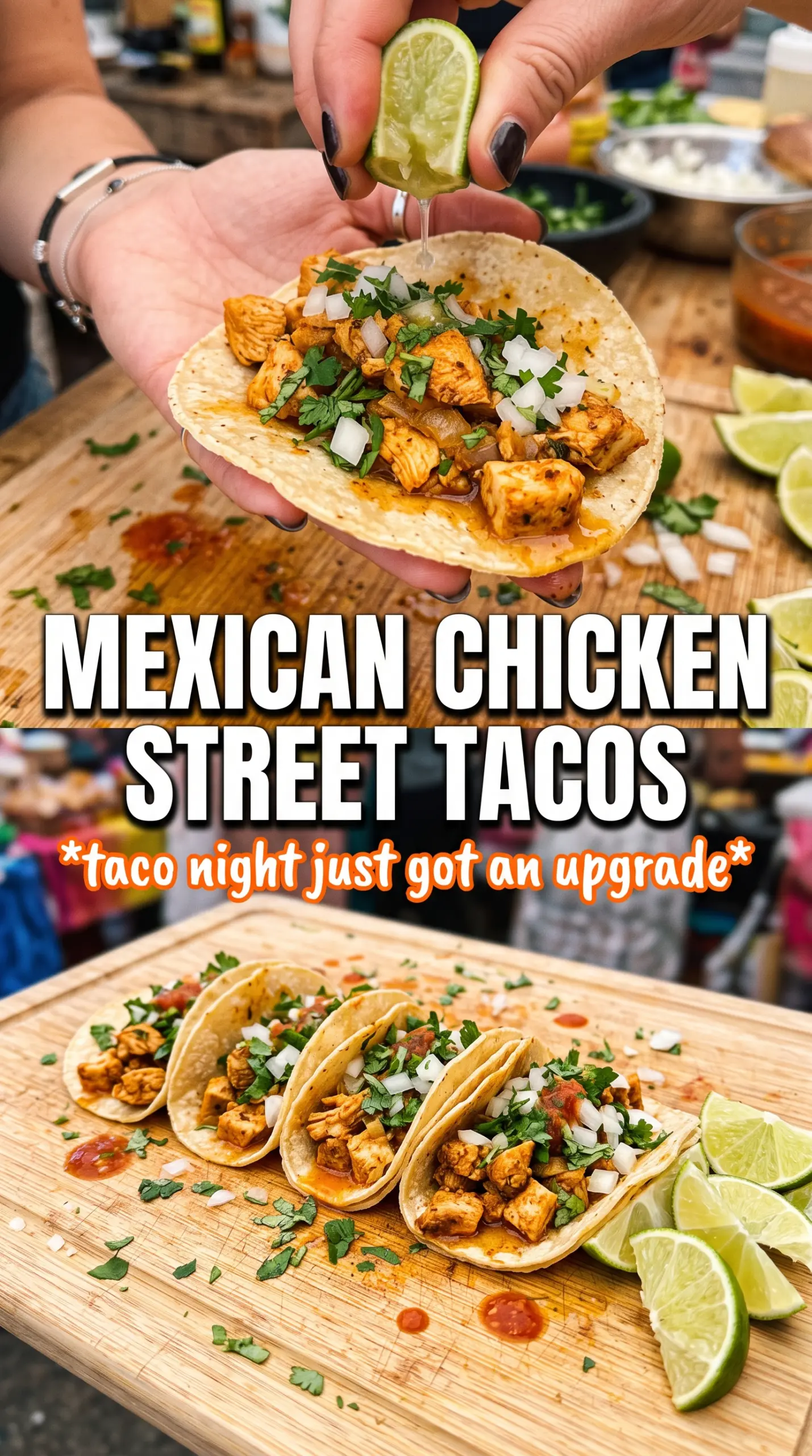 Mexican chicken street tacos charred lime-marinated