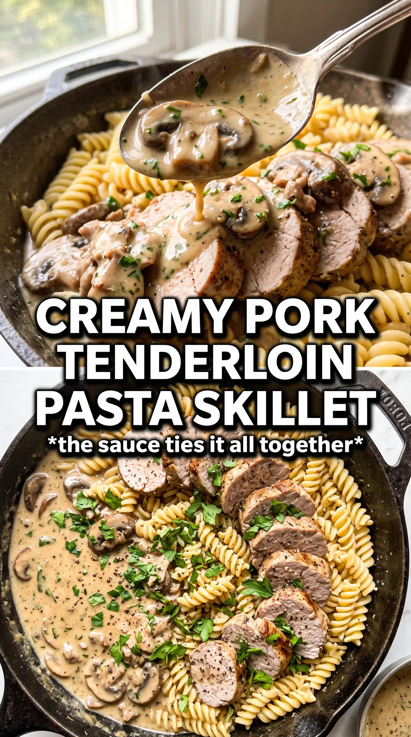 Pork Tenderloin in Creamy Mushroom Sauce with Pasta, creamy mushroom, pappardelle