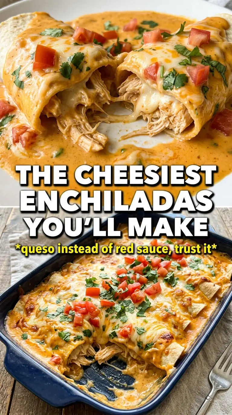 Queso Chicken Enchiladas creamy cheesy Tex-Mex
