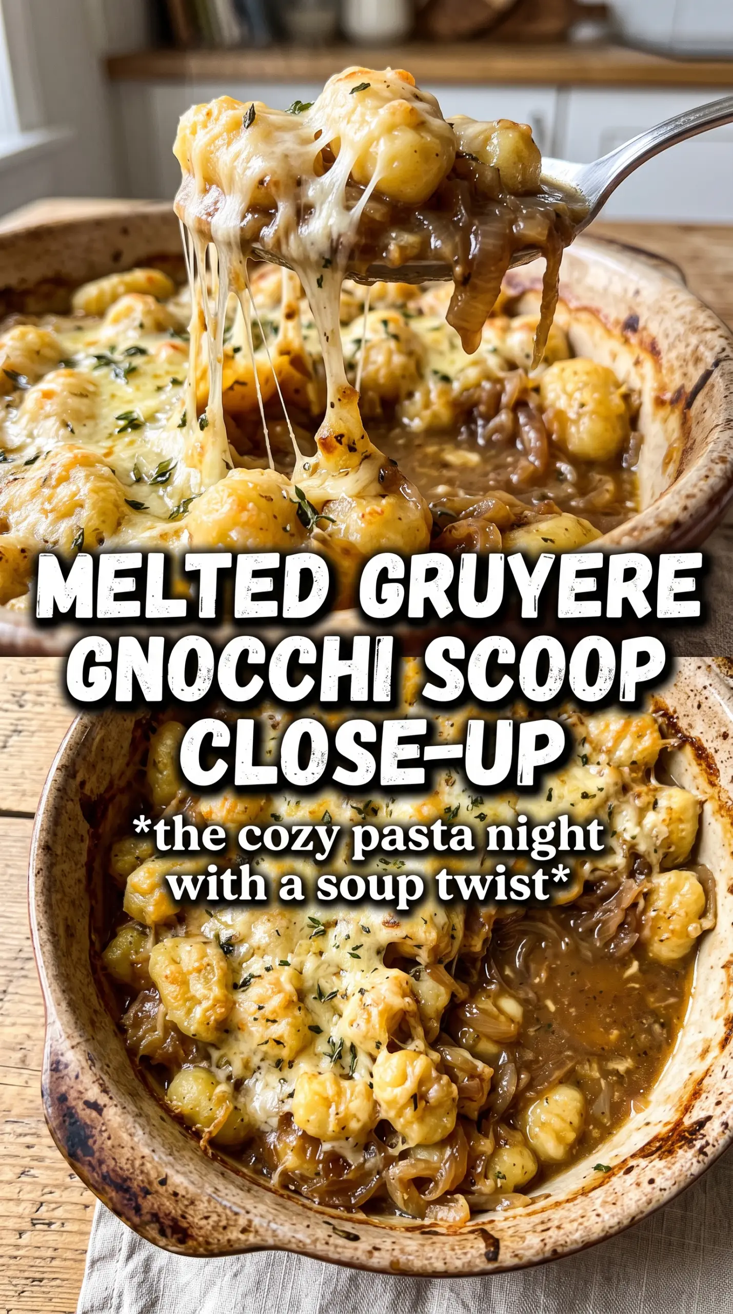 Baked French Onion Gnocchi golden cheesy