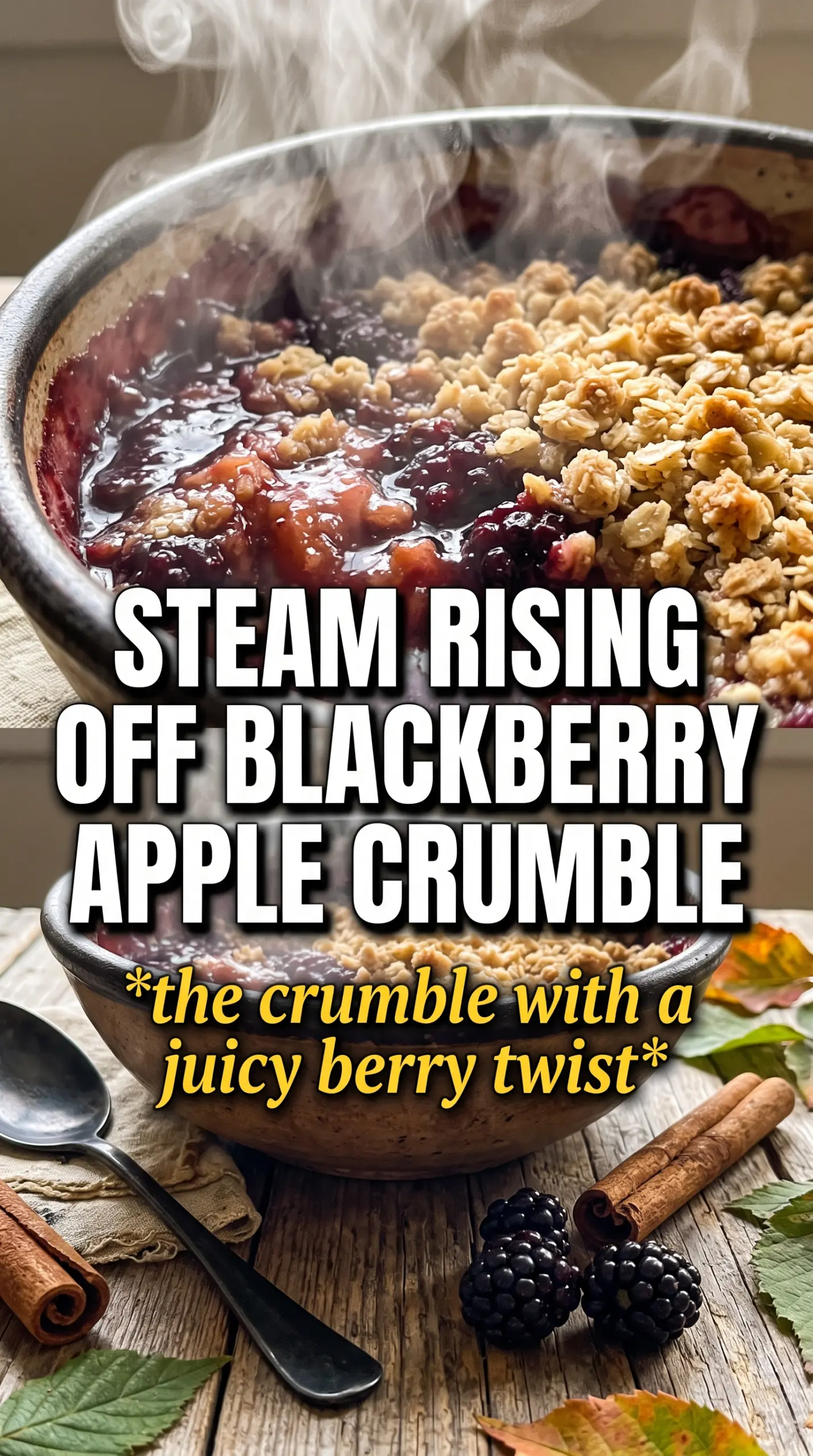 Blackberry apple crumble golden bubbling