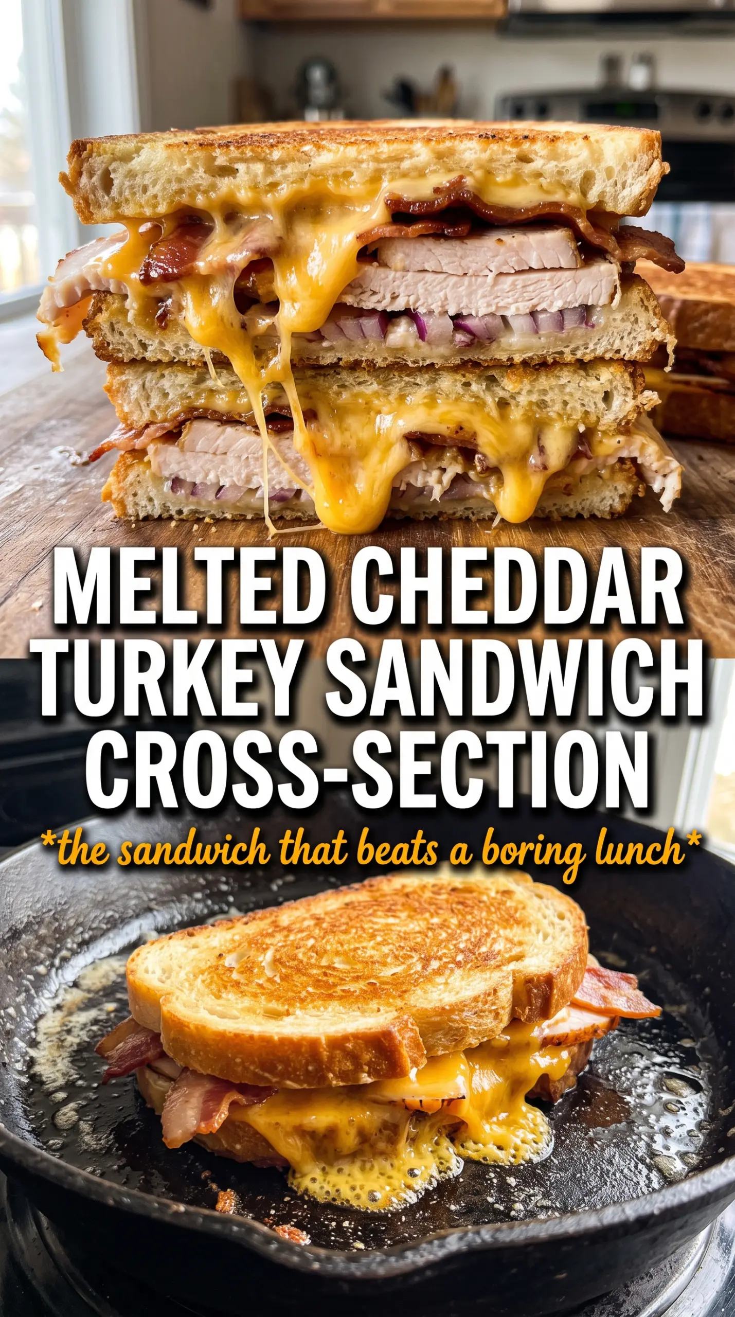 Cheddar and bacon turkey melt on sourdough, melty crispy