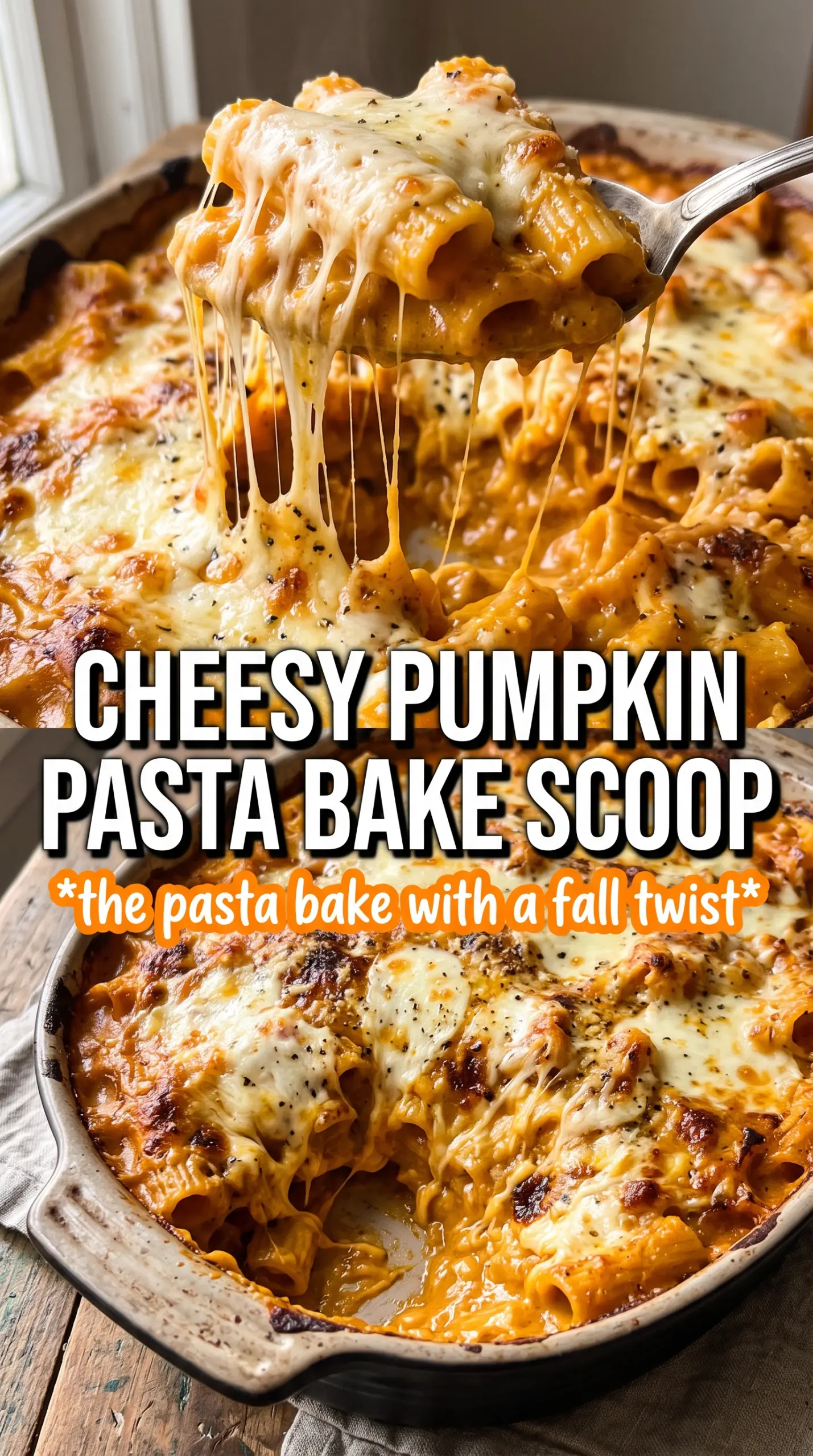 Cheesy Pumpkin Pasta Bake creamy savory bubbling