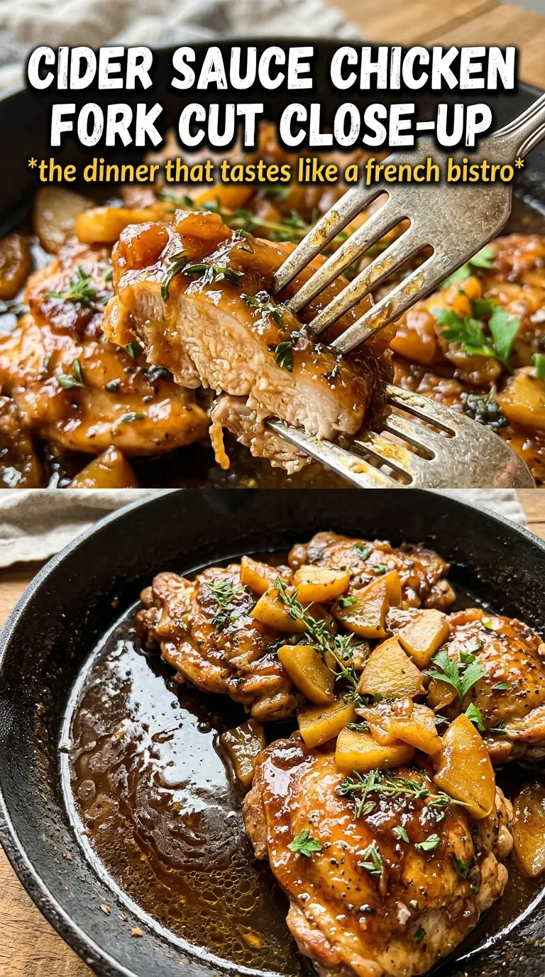 French Apple Cider Chicken, glossy, caramelized, savory