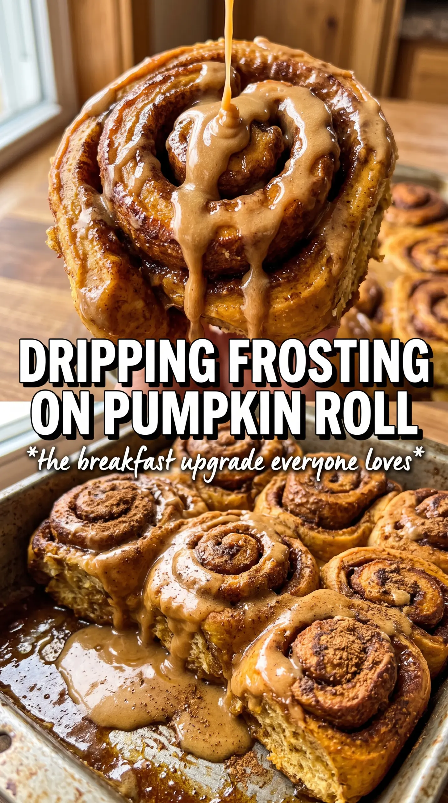 Pumpkin cinnamon rolls with coffee maple frosting, swirled, frosted, pillowy