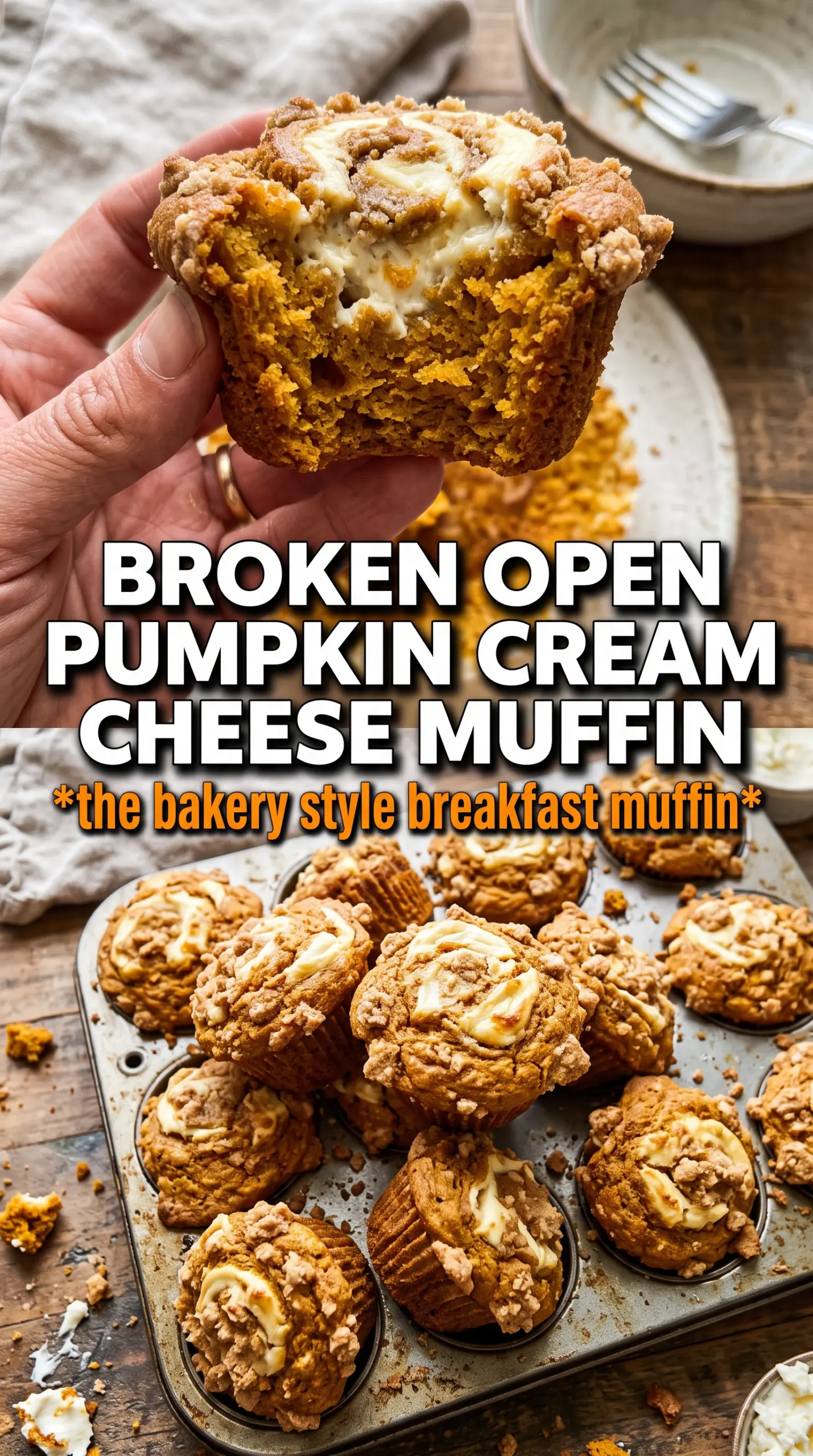 Pumpkin Cream Cheese Muffins with streusel and cinnamon