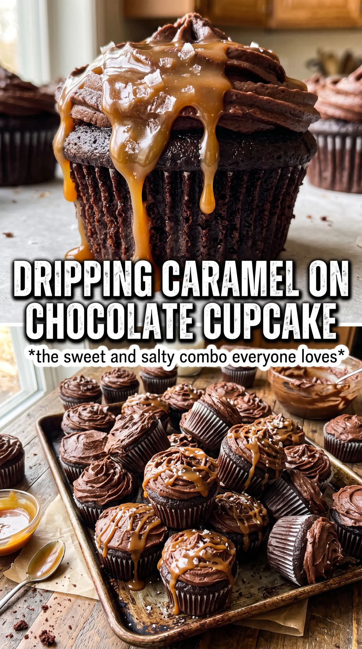 Salted Caramel Chocolate Cupcakes chocolate caramel flaky salt