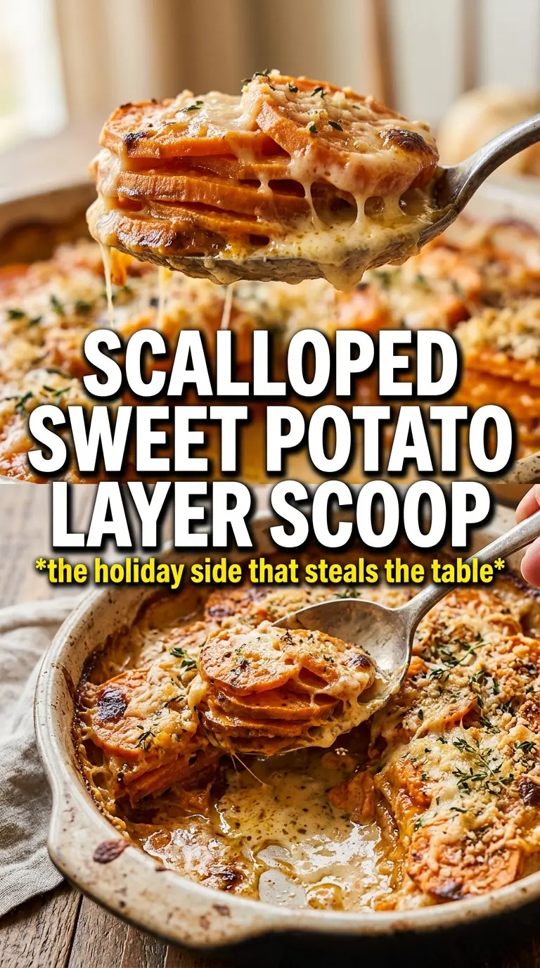 Scalloped Sweet Potatoes with Gruyere golden crust caramelized edges