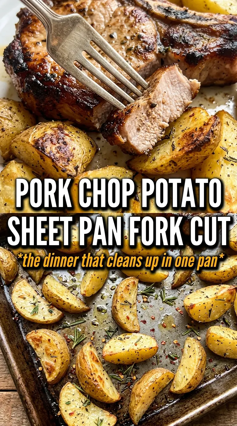 Sheet pan pork chops and potatoes golden caramelized garlic butter