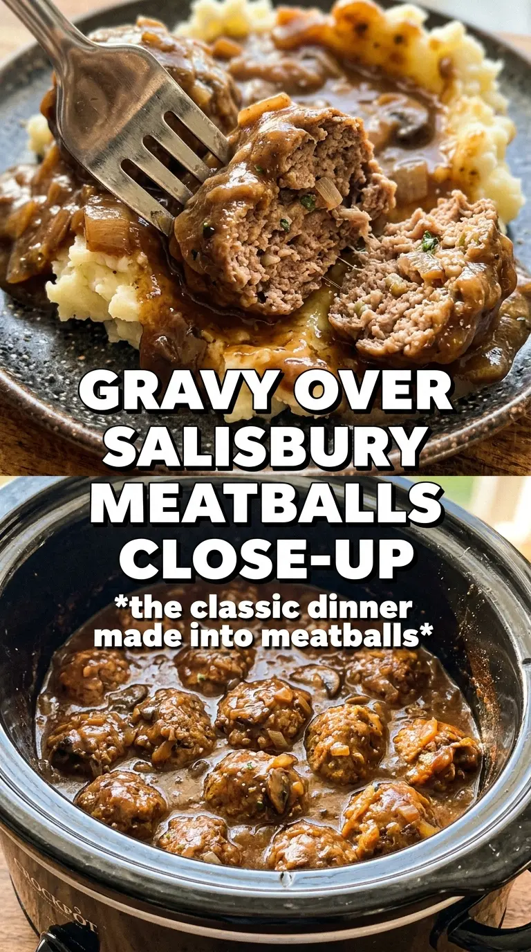 Slow Cooker Salisbury Steak Meatballs rich mushroom gravy tender beef