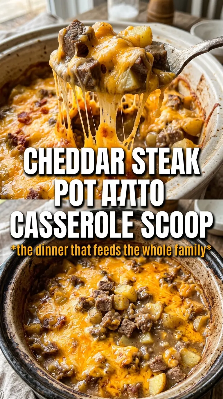 Slow Cooker Steak and Cheddar Potato Casserole cheesy potatoes tender steak